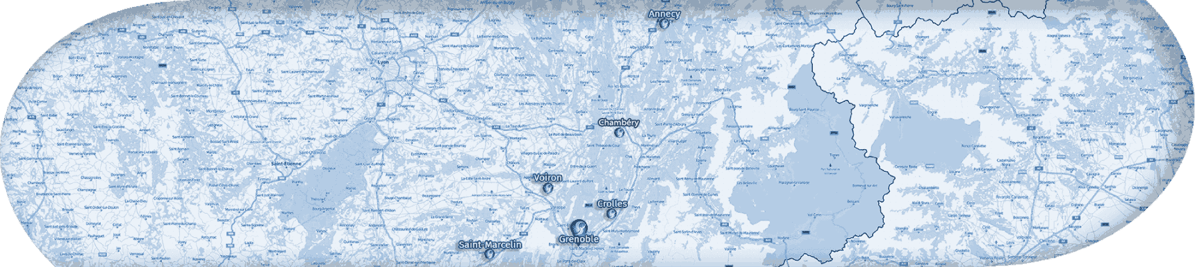 Carte bleue avec localités marquées